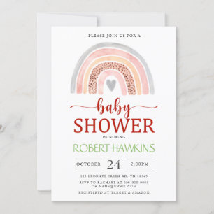 Invitación Sexo Neutral Boho Watercolor Arcoiris Baby Shower