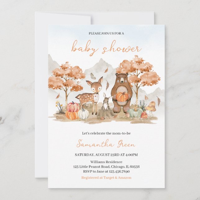 Invitación Sexo Neutral Caída Woodland Baby Shower (Anverso)