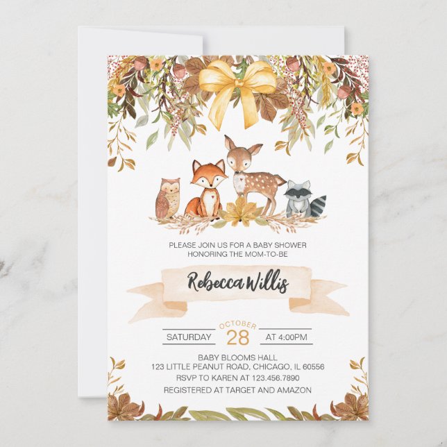 Invitación Sexo Neutral Caída Woodland Baby Shower (Anverso)