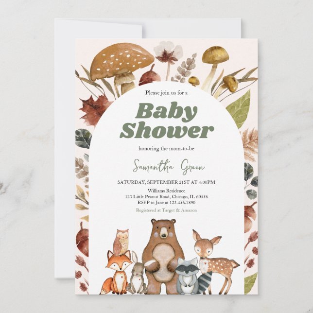 Invitación Sexo Neutral Caída Woodland Baby Shower (Anverso)
