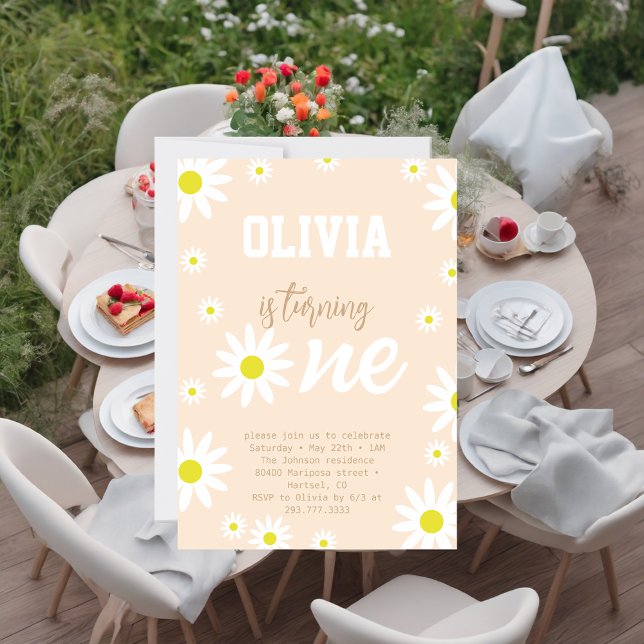 Invitación Sexo Neutral Daisy Primer Fiesta de cumpleaños Boh (Subido por el creador)