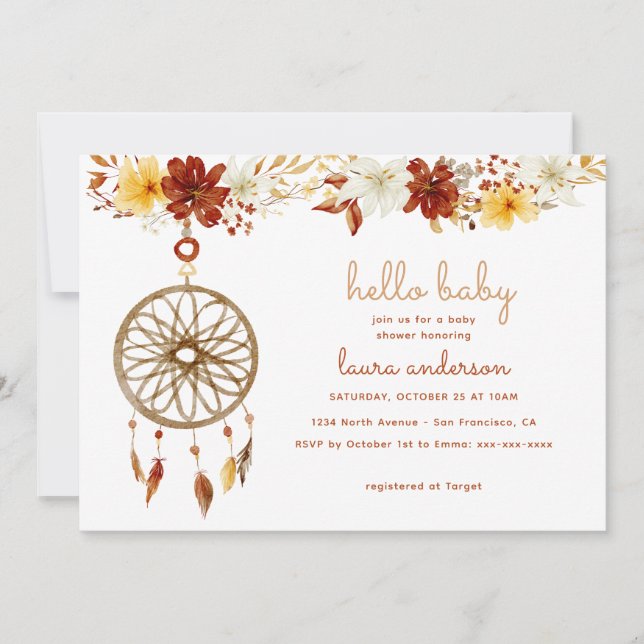 Invitación Sexo neutral de Boho Baby Shower (Anverso)