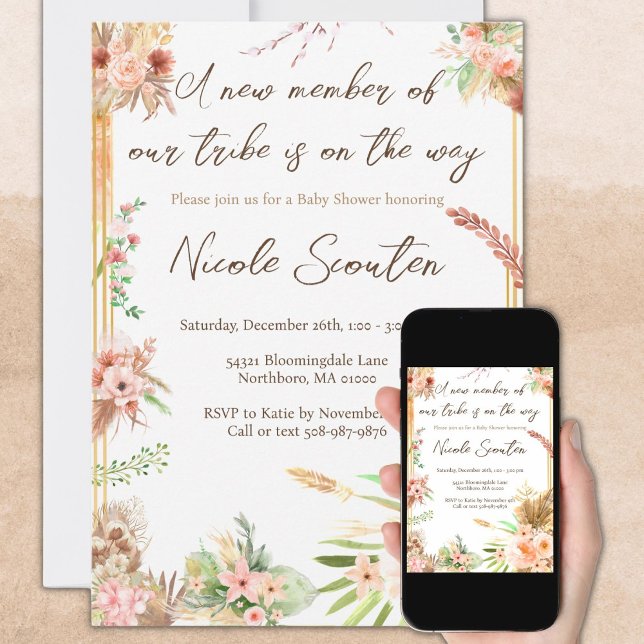 Invitación Sexo neutral de Boho Baby Shower (Subido por el creador)