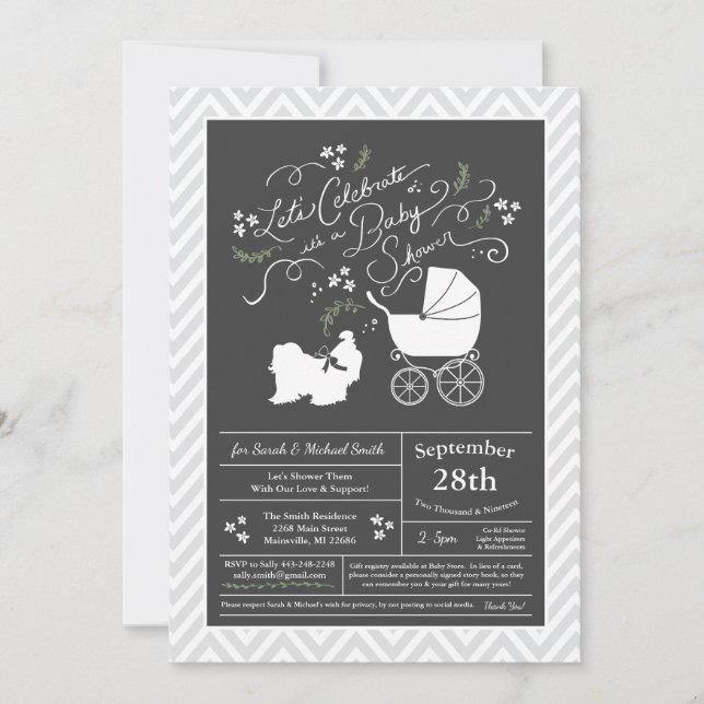 Invitación Sexo neutral de Shih Tzu Baby Shower (Anverso)