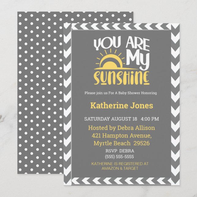 Invitación Sexo Neutral, eres mi Baby Shower Sunshine (Anverso / Reverso)