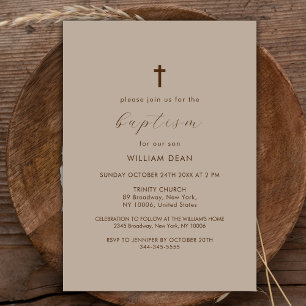 Invitación Sexo Neutral Guión Simple Boho Baptismo