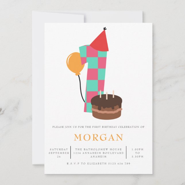 Invitación Sexo Neutral Primer Fiesta de Cumpleaños (Anverso)