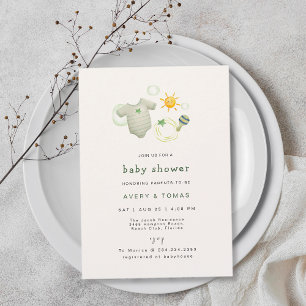 Invitación Sexo Neutral Sage Green Baby Clothes Toyower