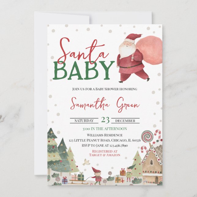 Invitación Sexo Neutral Santa Baby Shower (Anverso)
