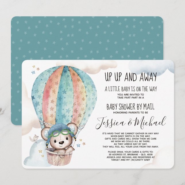 Invitación Sexo Neutral Teddy Bear | Baby Shower por correo (Anverso / Reverso)
