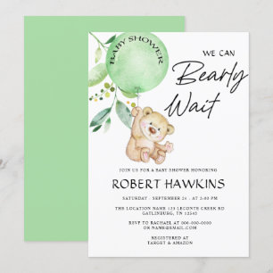 Invitación Sexo Neutral Teddy Bear Bearly Wait Baby Shower