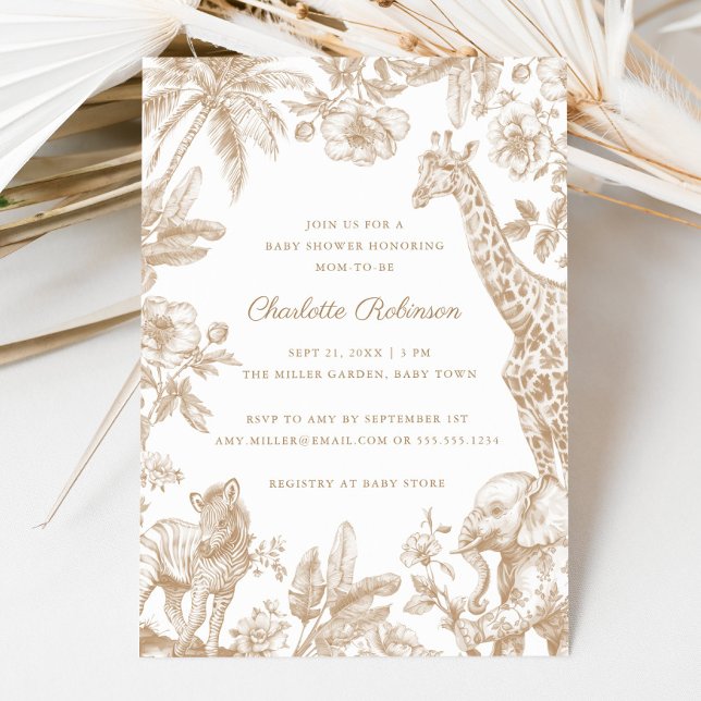 Invitación Sexo Neutral Toile Safari Elegante Baby Shower (Gender Neutral Toile Safari Elegant Baby Shower Invitation)