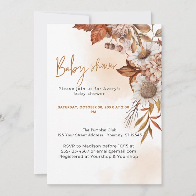 Invitación Sexo Neutral Un poco de calabaza Cae Baby Shower (Anverso)