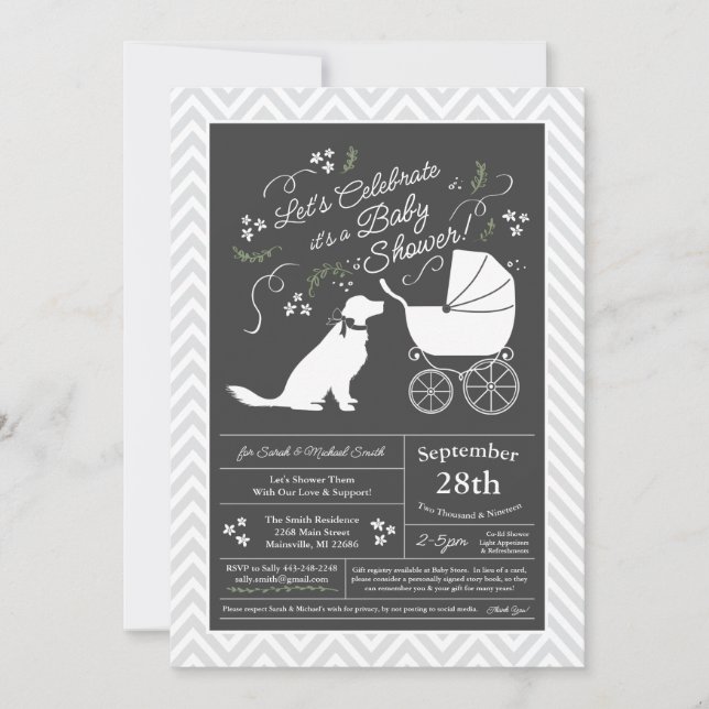 Invitación Sexo Neutral V2 de Baby Shower para perro con recu (Anverso)