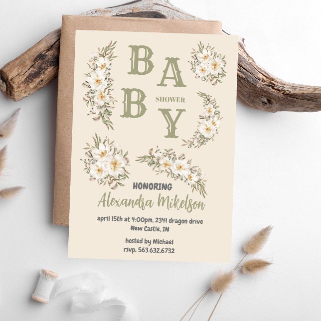 Invitación Sexo Neutral Vintage Floral Baby Shower (Subido por el creador)