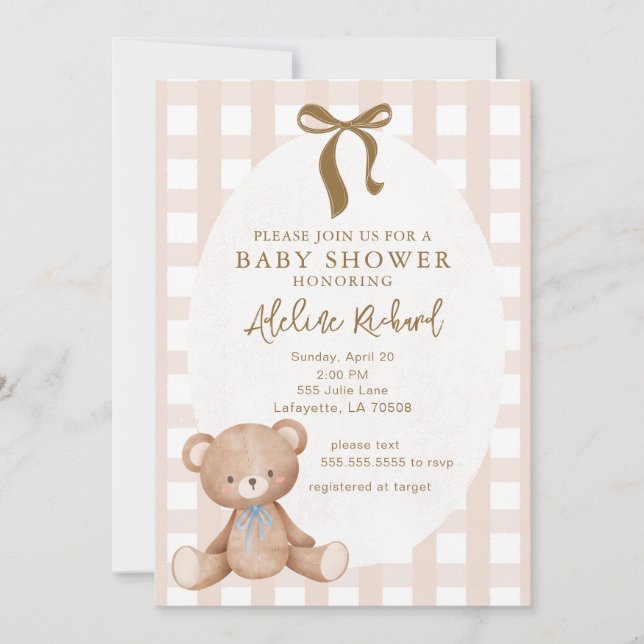 Invitación Sexo Neutral Vintage Teddy Bear Baby Shower (Anverso)