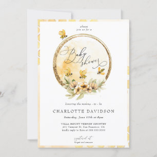 Invitación Sexo Neutral Yellow Bumble Bee Gold Baby Shower