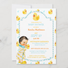 Invitación Sexo neutro Aqua amarillo del pato de caucho