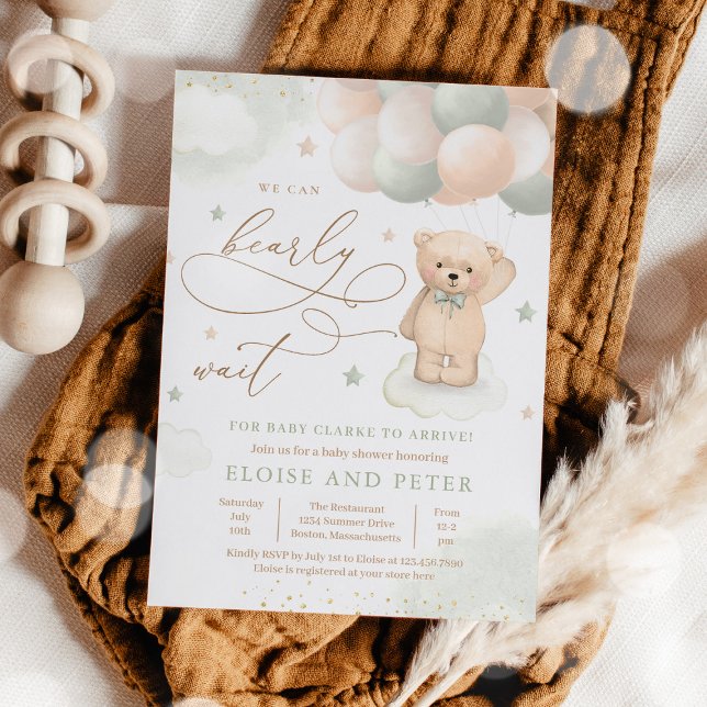 Invitación Sexo neutro Baby Shower de Teddy Bear Balloon (Subido por el creador)