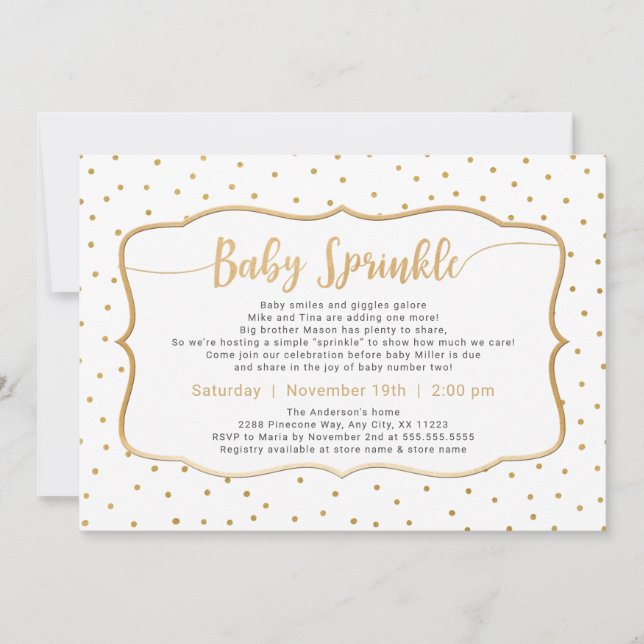 Invitación Sexo neutro Bebé Sprinkle con confeti de oro (Anverso)