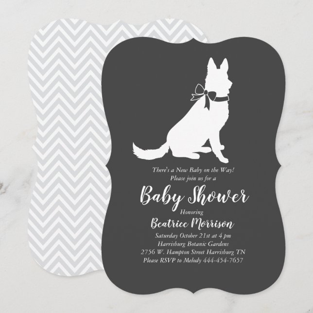 Invitación Sexo neutro de Baby Shower para perro pastor alemá (Anverso / Reverso)