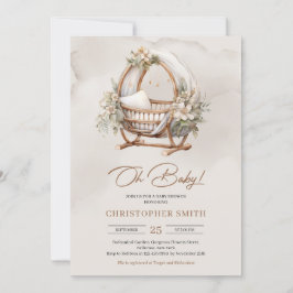 Invitación Sexo neutro de Boho cuna bebé cuna marrón y follaj