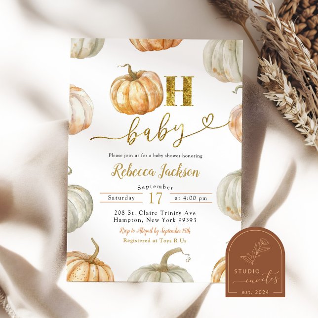 Invitación Sexo neutro de calabaza pastoral Oh Baby Shower de (Subido por el creador)
