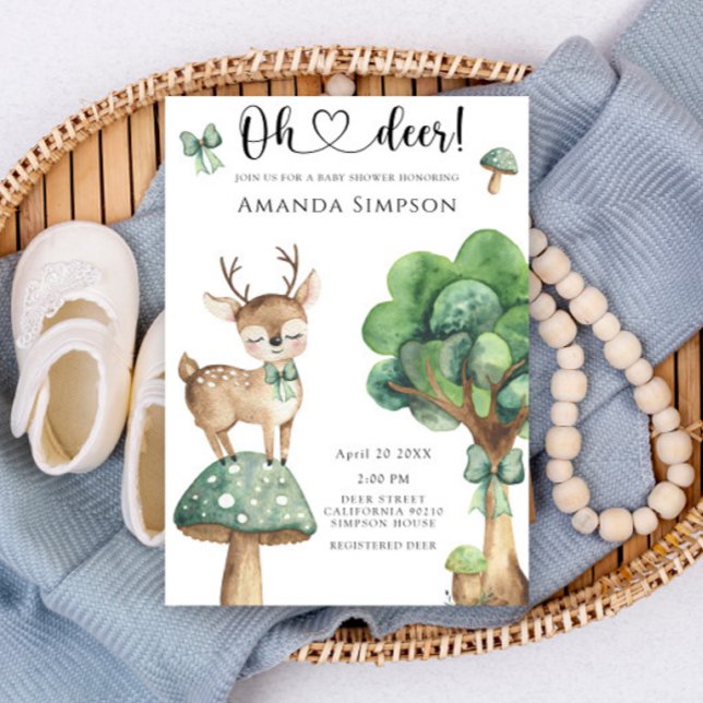Invitación Sexo neutro de venado de Woodland Baby Shower (Subido por el creador)