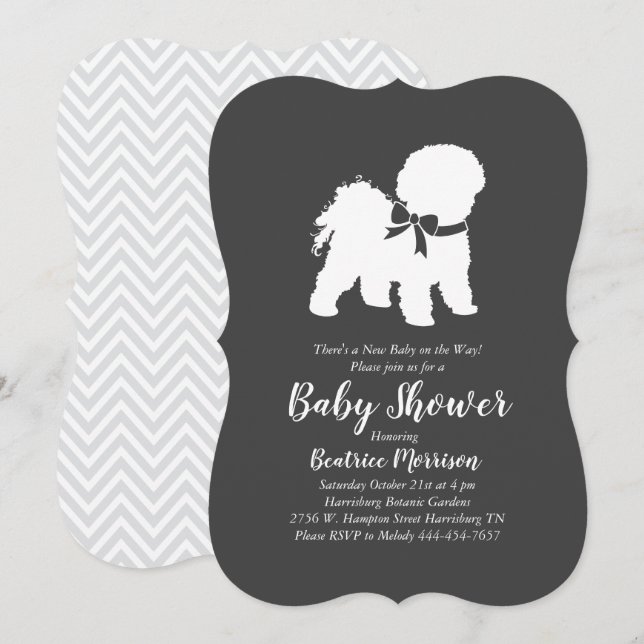 Invitación Sexo neutro en Baby Shower de Bichon Frise Dog (Anverso / Reverso)