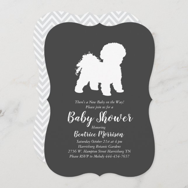 Invitación Sexo neutro en Baby Shower de Bichon Frise Dog (Anverso / Reverso)