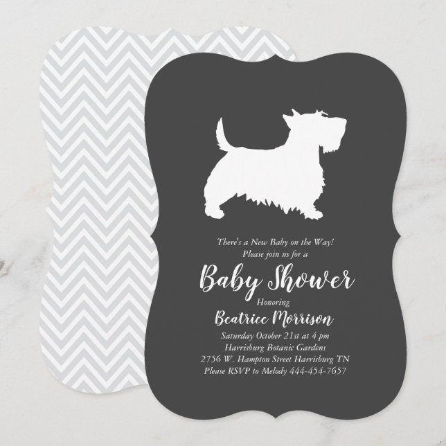 Invitación Sexo neutro en Baby Shower de Perro Terrier de Esc (Anverso / Reverso)