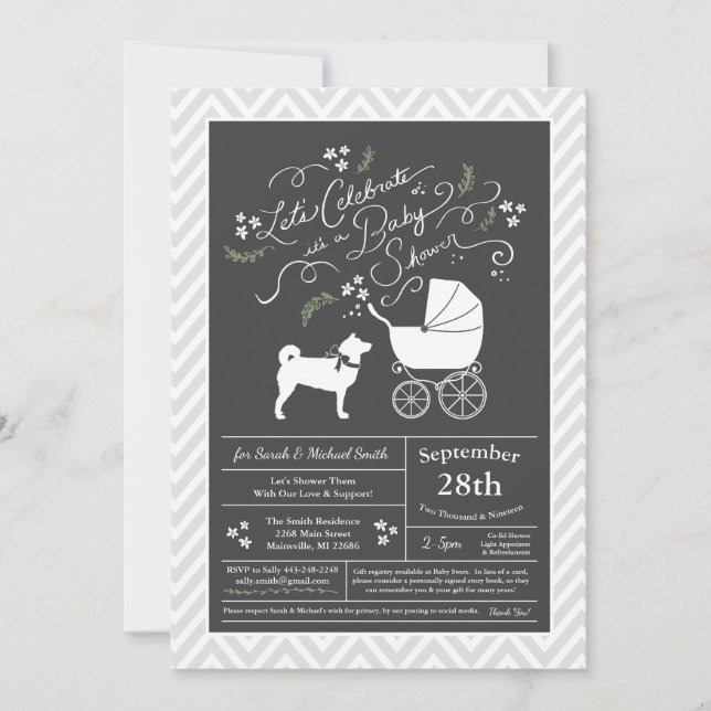 Invitación Sexo neutro en Baby Shower para los perros chiba i (Anverso)