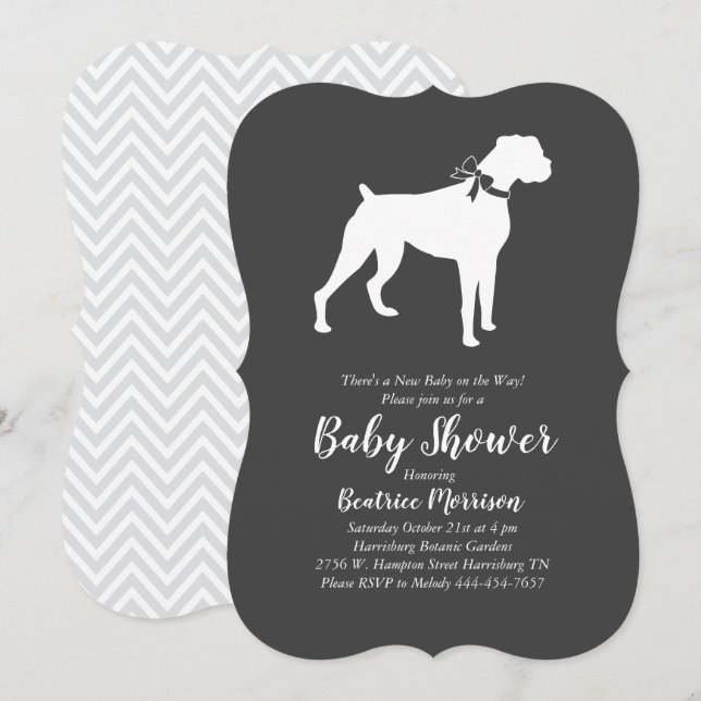 Invitación Sexo neutro en Baby Shower para perros Boxer (Anverso / Reverso)