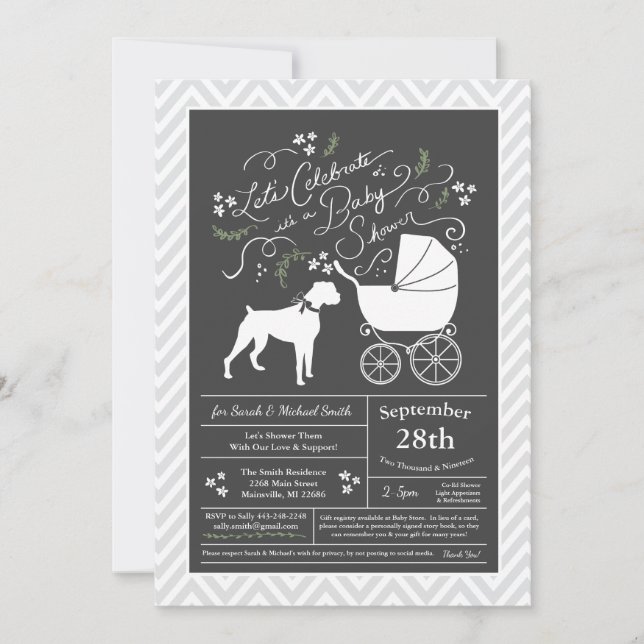 Invitación Sexo neutro en Baby Shower para perros Boxer (Anverso)