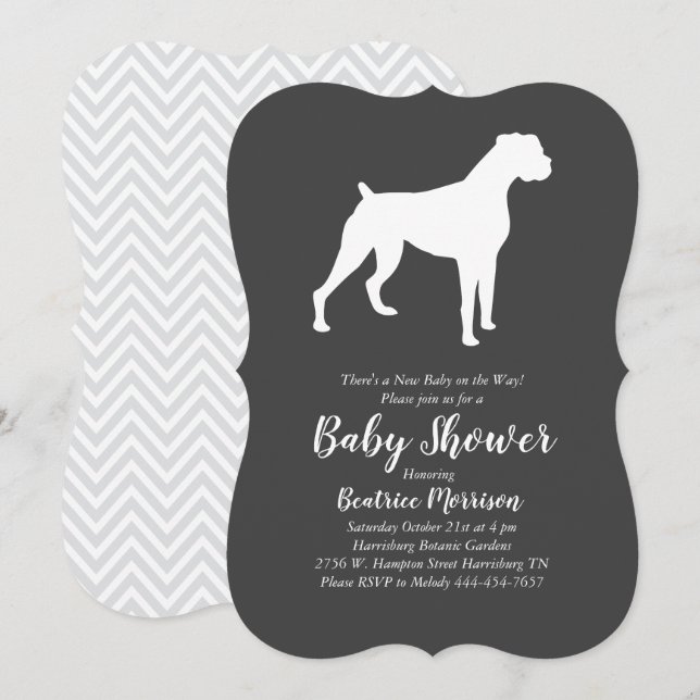 Invitación Sexo neutro en Baby Shower para perros Boxer (Anverso / Reverso)