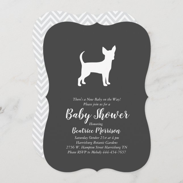 Invitación Sexo neutro en Baby Shower para perros chihuahua (Anverso / Reverso)