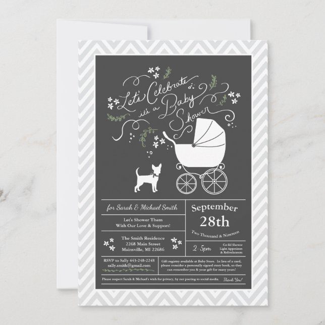 Invitación Sexo neutro en Baby Shower para perros chihuahua (Anverso)