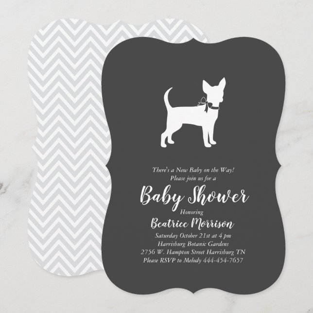 Invitación Sexo neutro en Baby Shower para perros chihuahua (Anverso / Reverso)