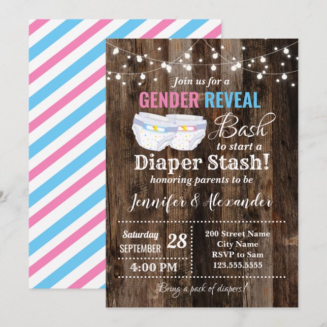 Invitación Sexo revela la erupción para iniciar un pañal (Anverso / Reverso)