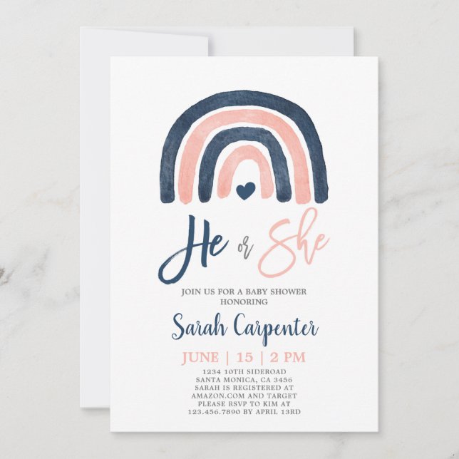 Invitación Sexo Revelar el arcoiris azul y la ducha rosa (Anverso)