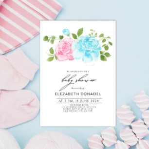 Invitación Sexo rosa azul revelar Baby Shower con Bouquet flo