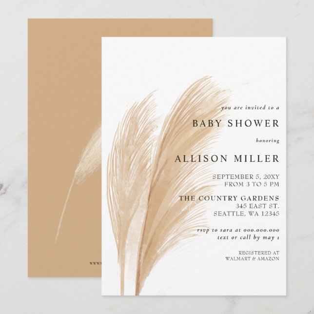 Invitación Sexo ruso neutro Boho Pampas Baby Shower (Anverso / Reverso)