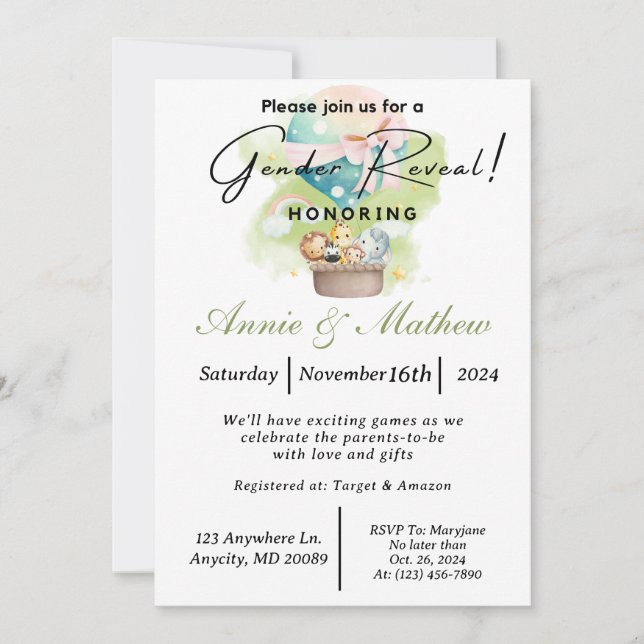 Invitación Sexo sagaz revela Safari animal en una bola de air (Anverso)