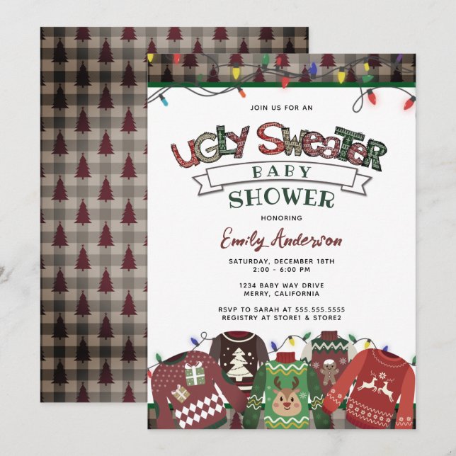 Invitación Sexo suéter fea feriado neutro Baby Shower (Anverso / Reverso)