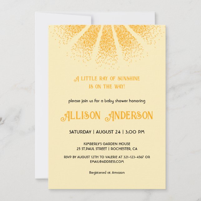 Invitación Sexo Sunshine Neutral Baby Shower (Anverso)