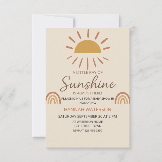 Invitación Sexo Sunshine Neutral Boho Sun Baby Shower (Anverso)