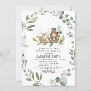 Invitación Sexo Verde Neutral Woodland Baby Shower