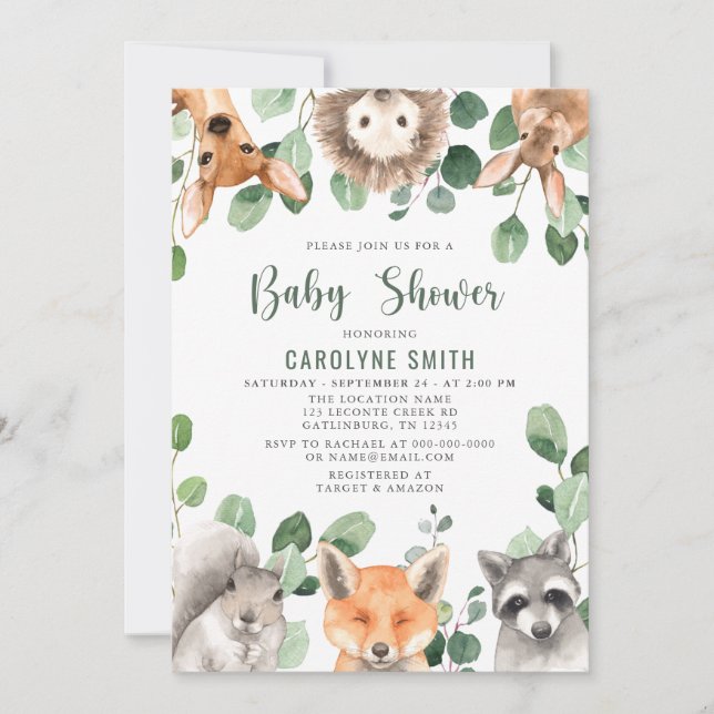Invitación Sexo Verde Neutral Woodland BOY Baby Shower (Anverso)