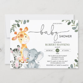 Invitación Sexo Verde Safari Neutral Animales Baby Shower