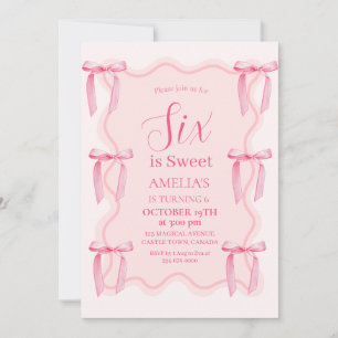 Invitación Sexto cumpleaños de Cute Pink Bow
